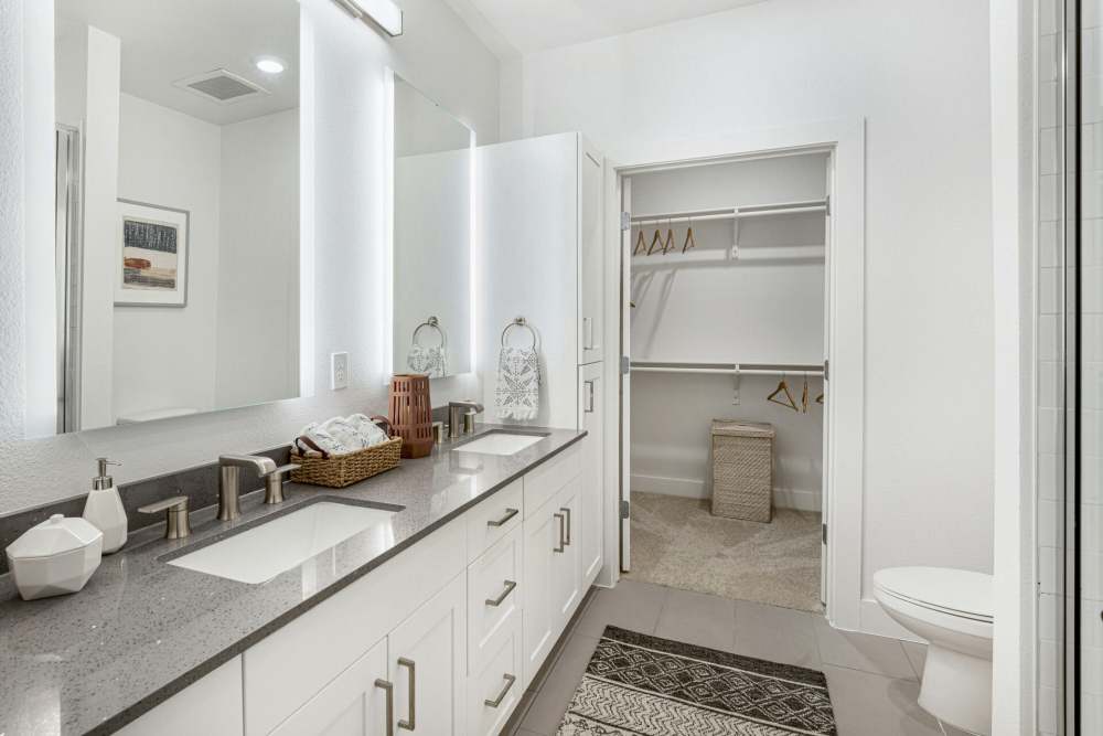 Well-lit washroom at Slide North Apartments in Lubbock, Texas
