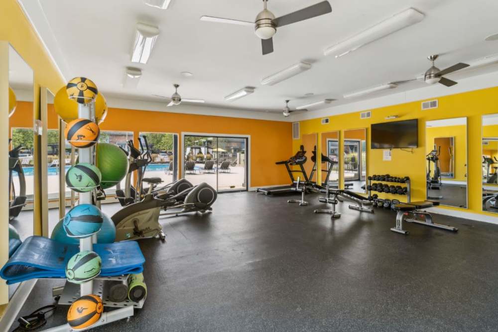 Equipment in the fitness center at The Grove At Hickory Valley in Chattanooga, Tennessee