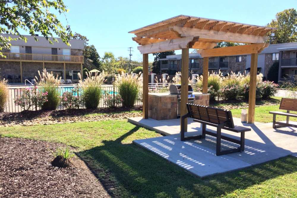 Chairs by the grilling station at The Grove At Hickory Valley in Chattanooga, Tennessee