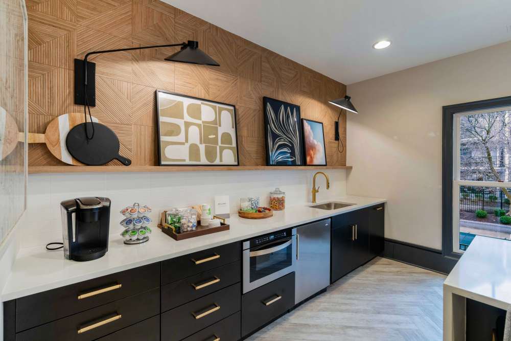 Clubhouse with coffee station at Knoll at Fair Oaks in Fairfax, Virginia