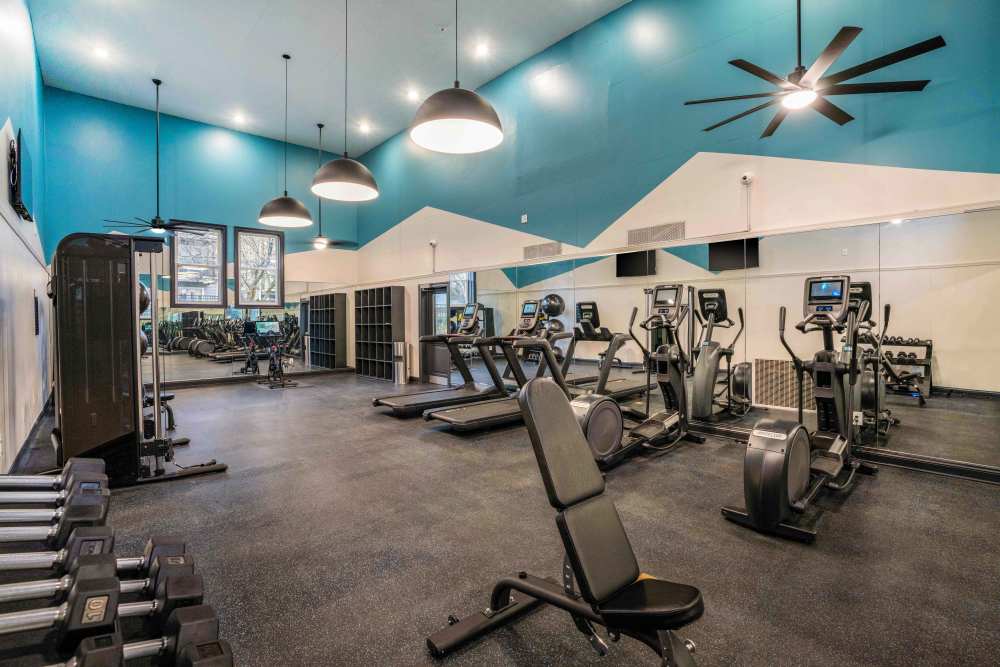 Fitness center with various equipment at Knoll at Fair Oaks in Fairfax, Virginia