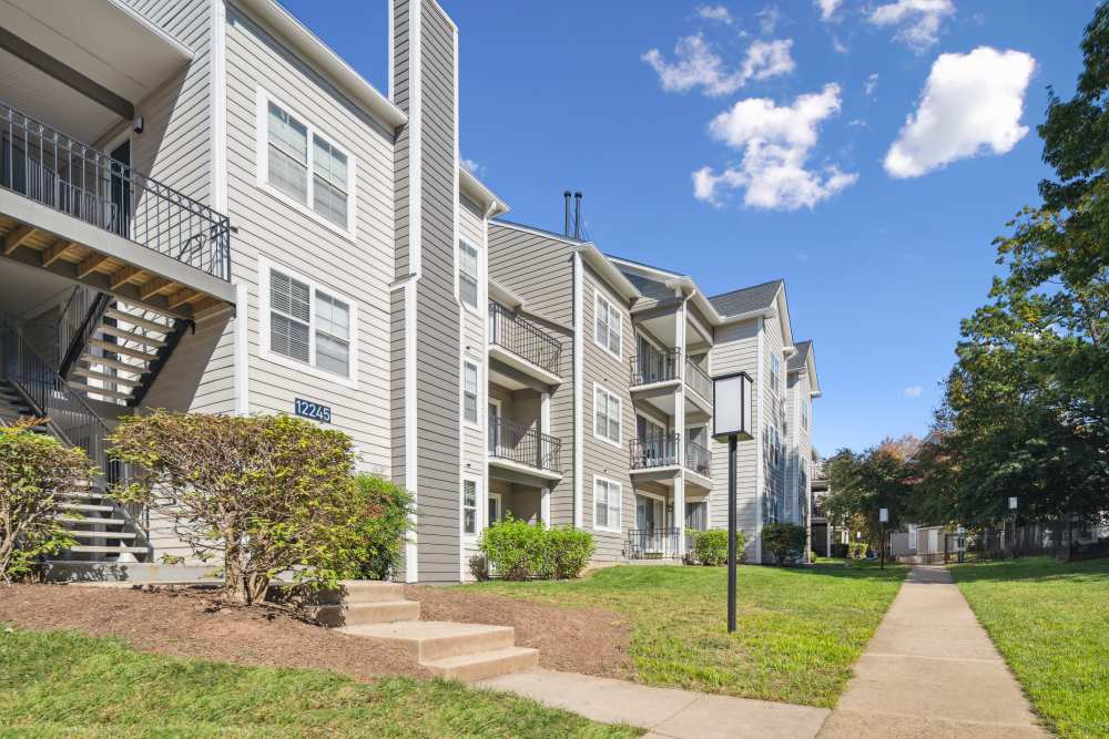Walkway beside apartment homes at Knoll at Fair Oaks in Fairfax, Virginia