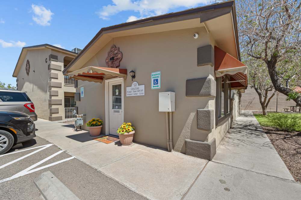 Exterior of the leasing office at La Jolla Place in El Paso, Texas