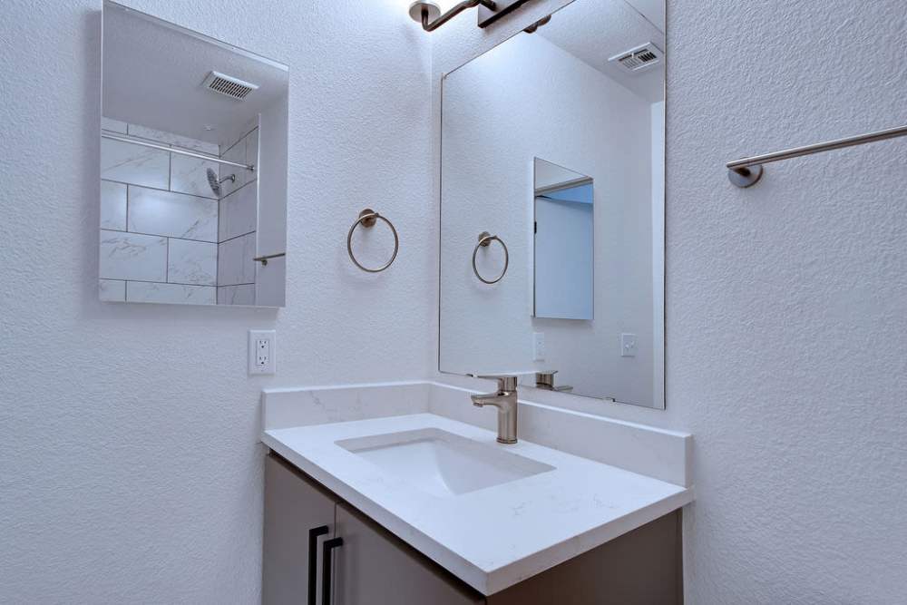 Bathroom with solid vanity at  Ninety Degrees in Phoenix, Arizona
