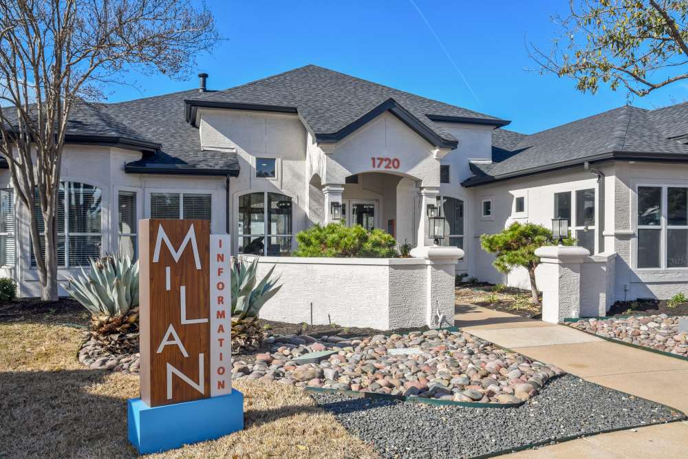 Signage board of the apartment at Milan in Austin, Texas