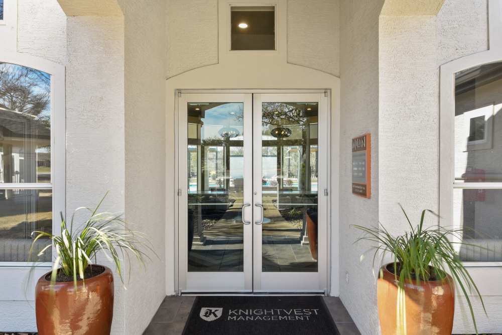 Front entry door of the building at Milan in Austin, Texas