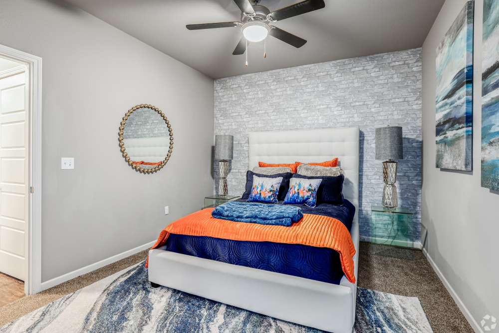Bedroom in a model home at 35 West in Moore, Oklahoma