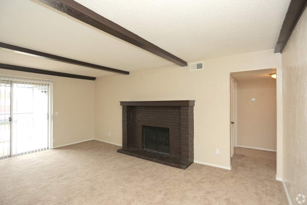 In-home fireplace in a model home at Vintage At 50th in Oklahoma City, Oklahoma