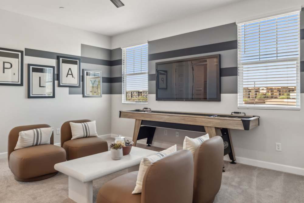 Shuffleboard table in clubroom at BB Living Desert Ridge in Phoenix, Arizona