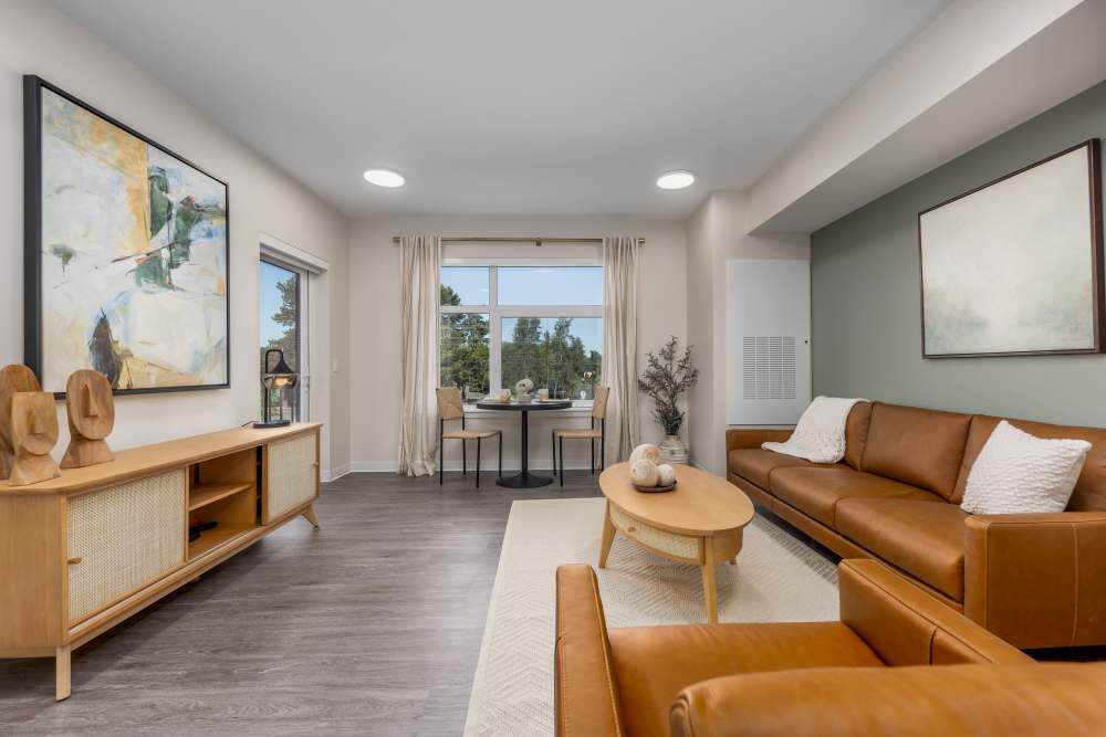 Model apartment living room at Clearwater Beaverton in Beaverton, Oregon
