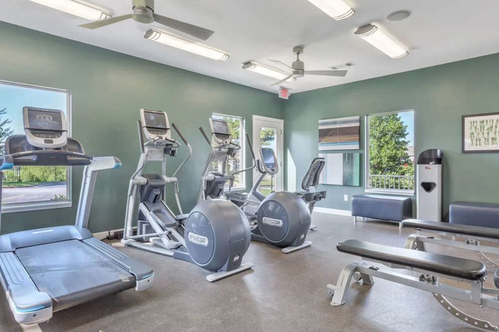 Fitness center at Villas at Bailey Ranch Apartment Homes in Owasso, Oklahoma