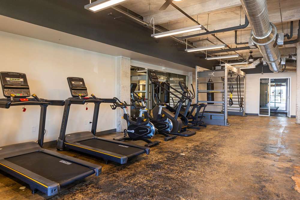Fitness gym center with cardio and weight lifting equipment at Union Terminal Warehouse in Jacksonville, Florida