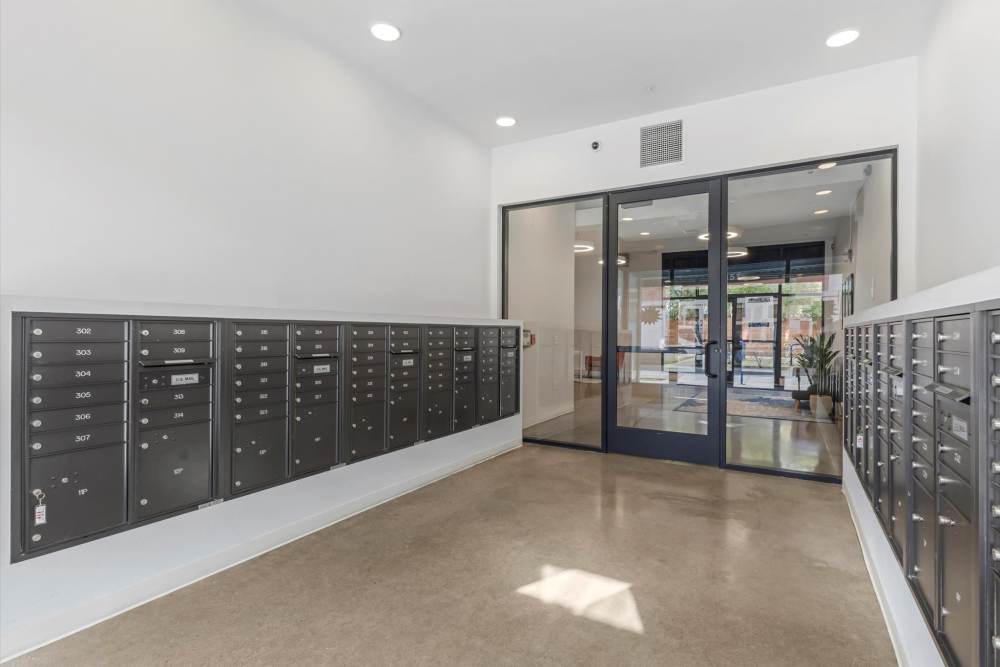 Bright, modern mailroom at Koz on Killingsworth in Portland, Oregon