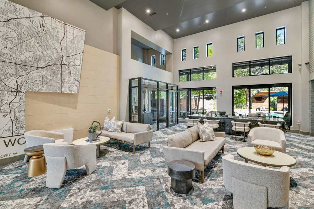 Clubhouse with lots of seating space  at Trinity Bluff & Trinity District in Fort Worth, Texas
