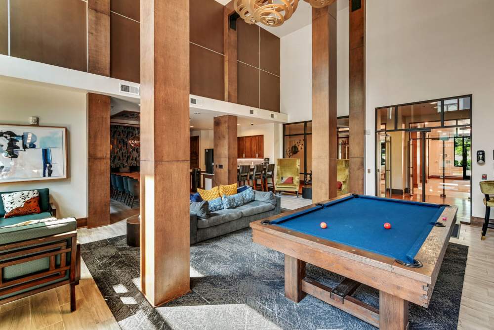 Clubhouse with pool table  at Trinity Bluff & Trinity District in Fort Worth, Texas