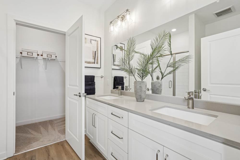 Bathroom vanity with two sinks at Hamlet Falling Creek in Midlothian, Virginia