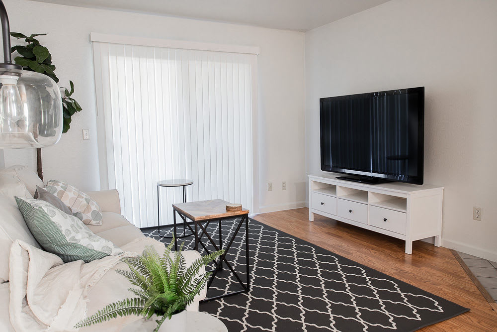 View of living room at Walnut Apartments in Santa Rosa, California