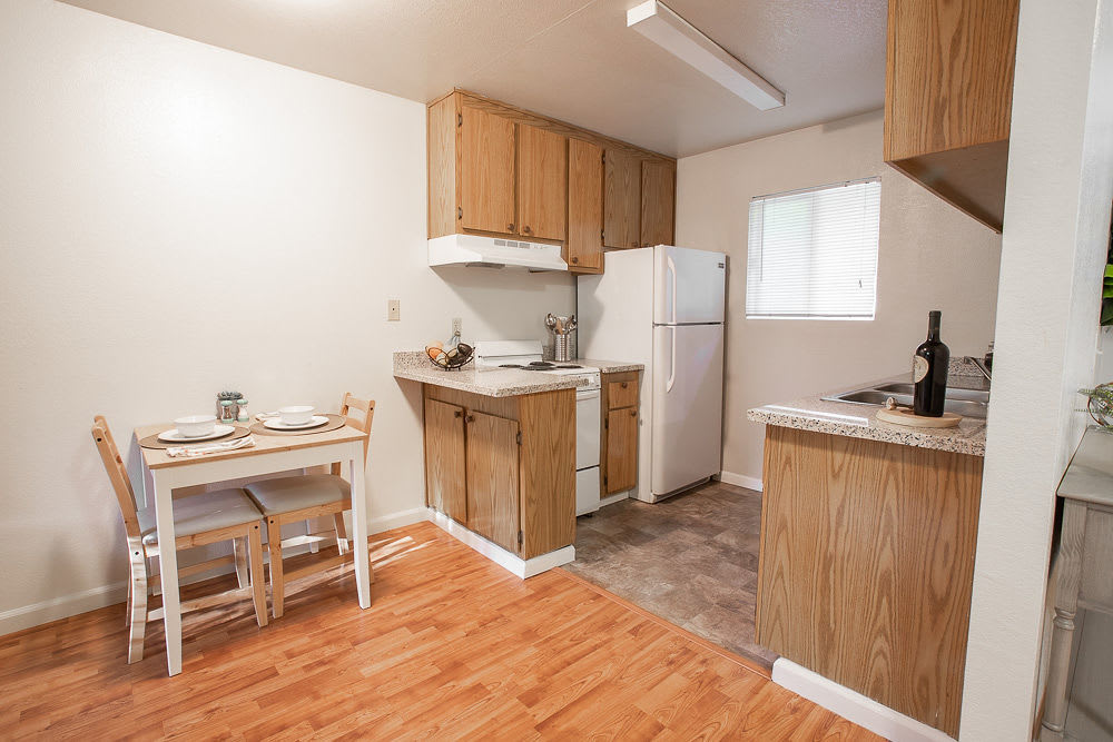 View of kitchen at Walnut Apartments in Santa Rosa, California