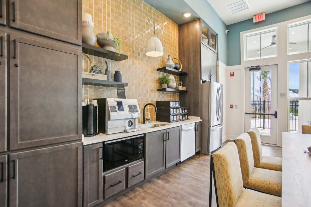 Leasing office and coffee station at Avion Apartments in Jacksonville, Florida
