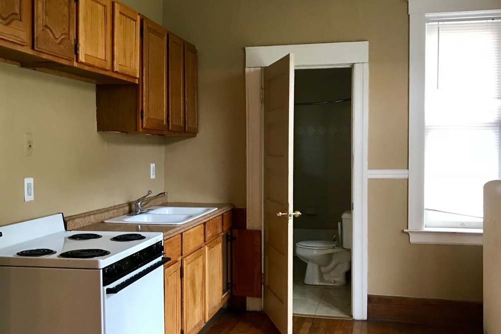 Fully-equipped kitchen at Detroit Living in Detroit, Michigan