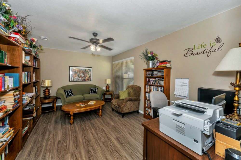 Community area with a printer at King Place Apartments in Greenville,Texas