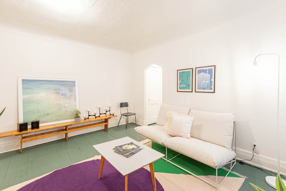 Modern living room at Detroit Living in Detroit, Michigan