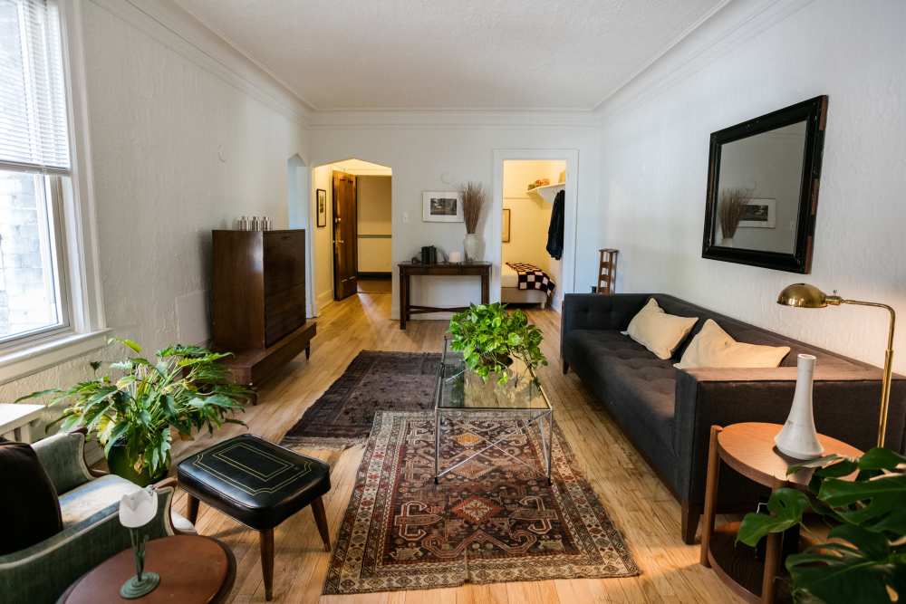 Classy living room at Detroit Living in Detroit,Michigan