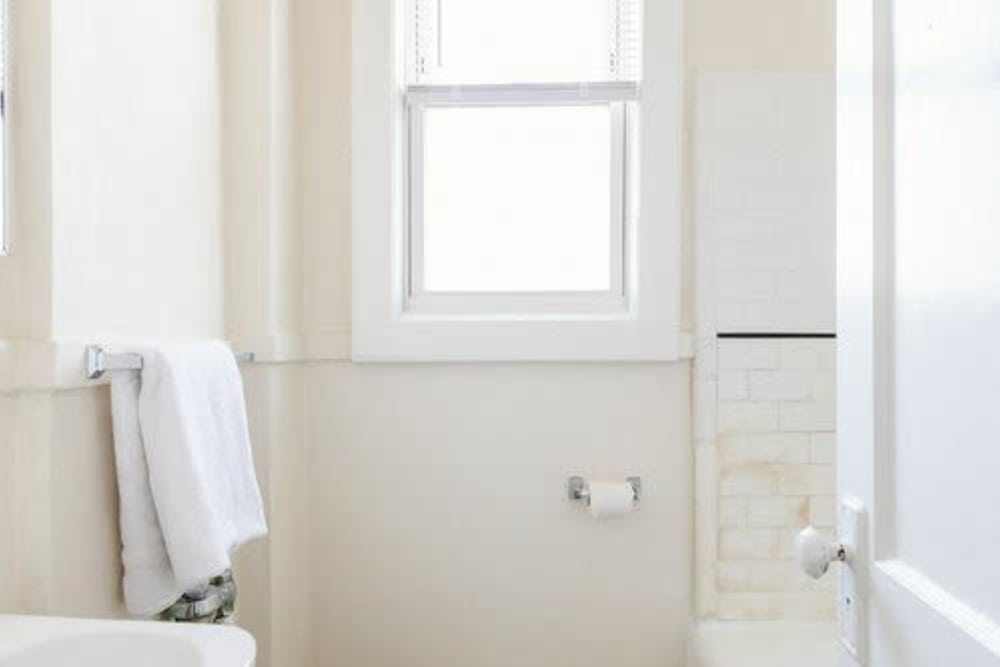 Bright bathroom at Detroit Living in Detroit,Michigan