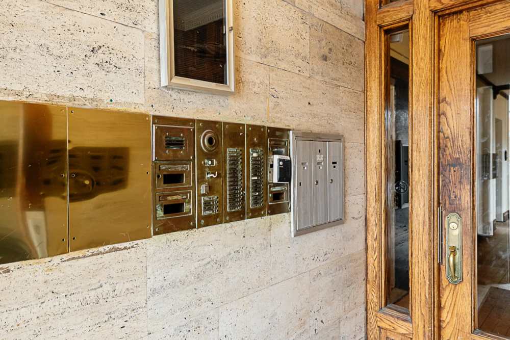 Entrance to the building at Detroit Living in Detroit, 