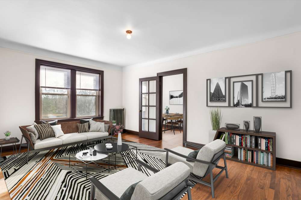 Modern living room at Detroit Living in Detroit, Michigan