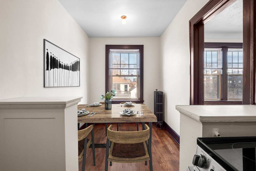 Dining room at Detroit Living in Detroit, Michigan