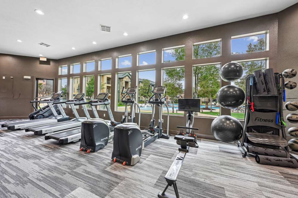 Fitness center with multliple treadmills at Barron Park in Pearland, Texas