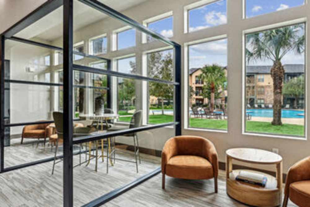 Clubhouse with multiple windows at Barron Park in Pearland, Texas