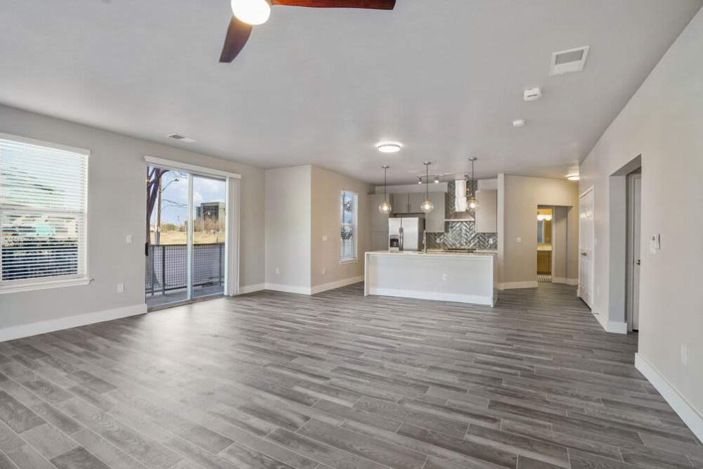 Spacious living room and kitchen at Archer Medical District in Dallas, Texas