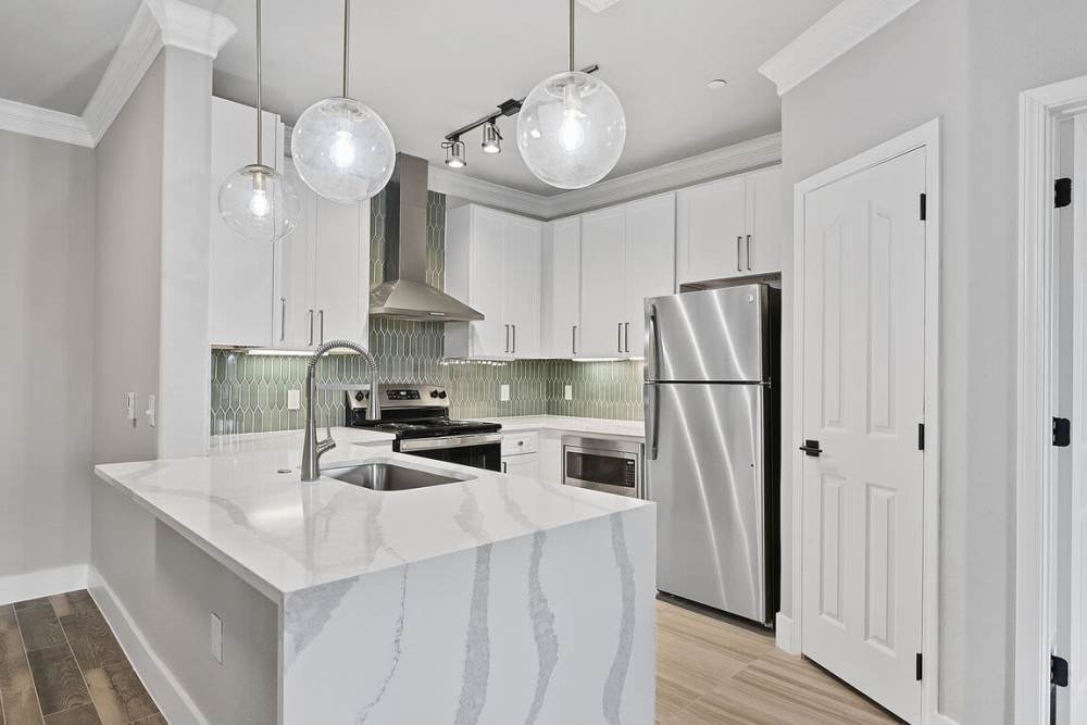 Apartment kitchen at Seagrove in Conroe, Texas