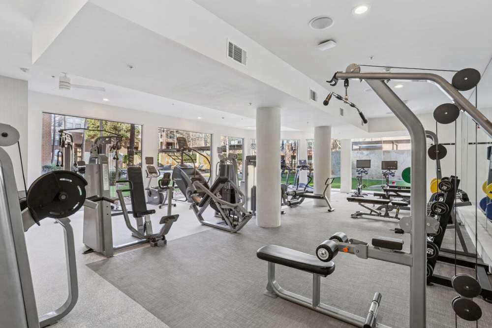 Various equipment in the fitness center at Dorian and Encore in Plano, Texas