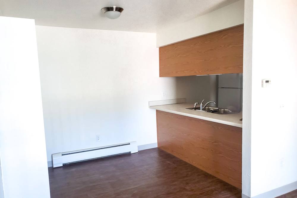 Model kitchen at Mapleview Apartments in Maple Rapids,