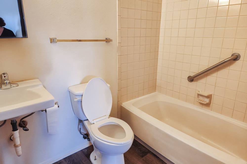 Bathroom with bathtub at Mill Pond Apartments (Buchanan) in Buchanan, Michigan