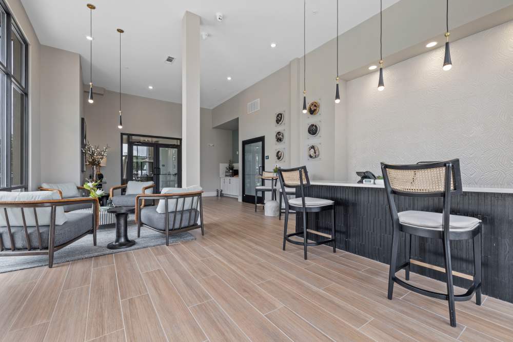 Seating in the community clubhouse at The Lowe in Savannah, Georgia