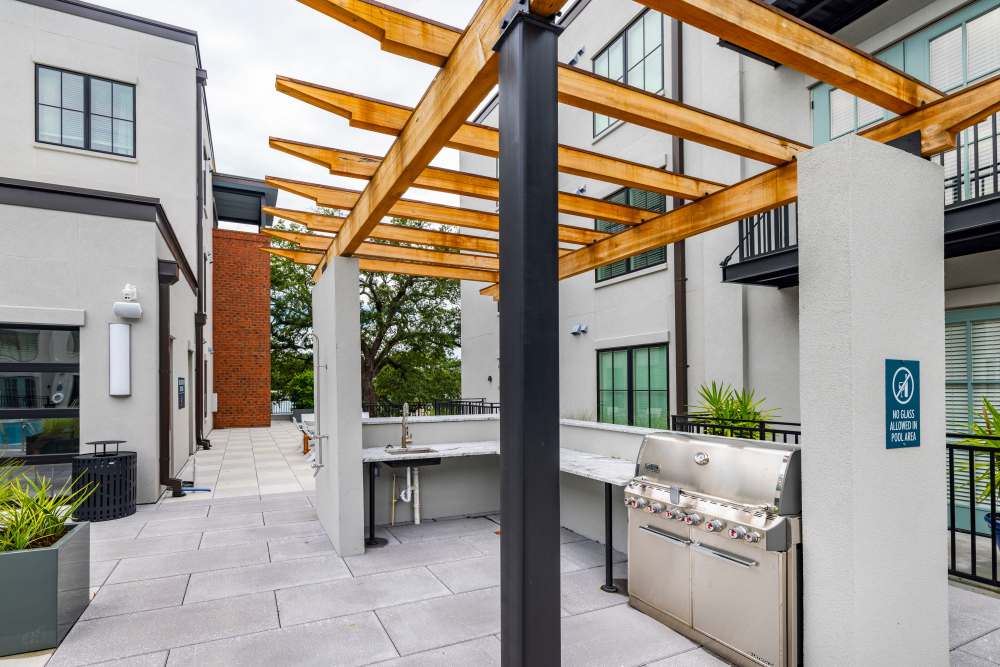 An outdoor grill near the swimming pool at The Lowe in Savannah, Georgia