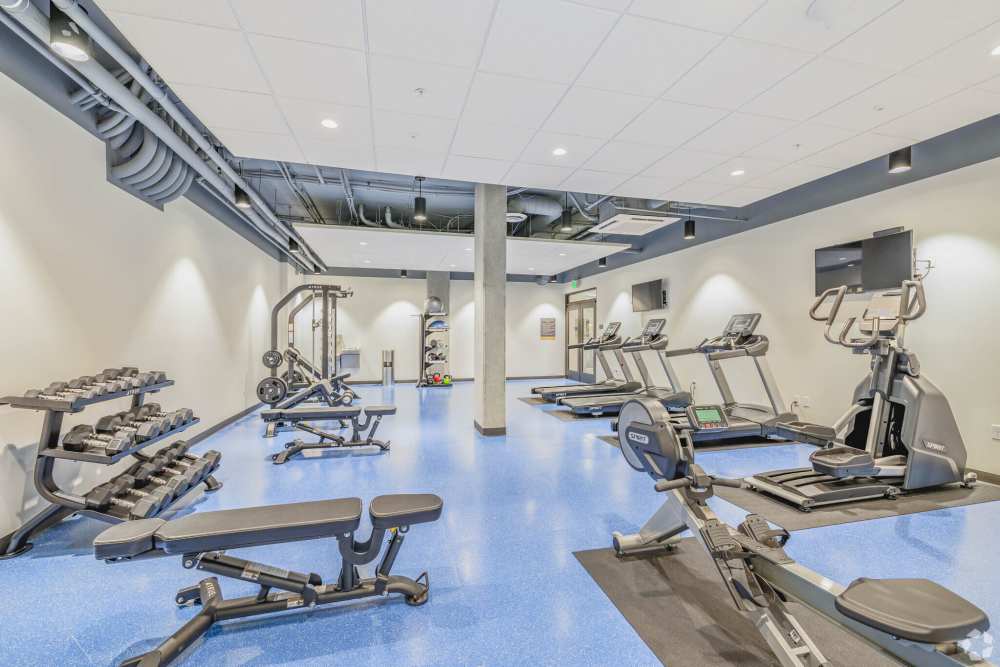 FItness center with cardio and free weights at Tahoma Valley Apartments in Seattle, Washington