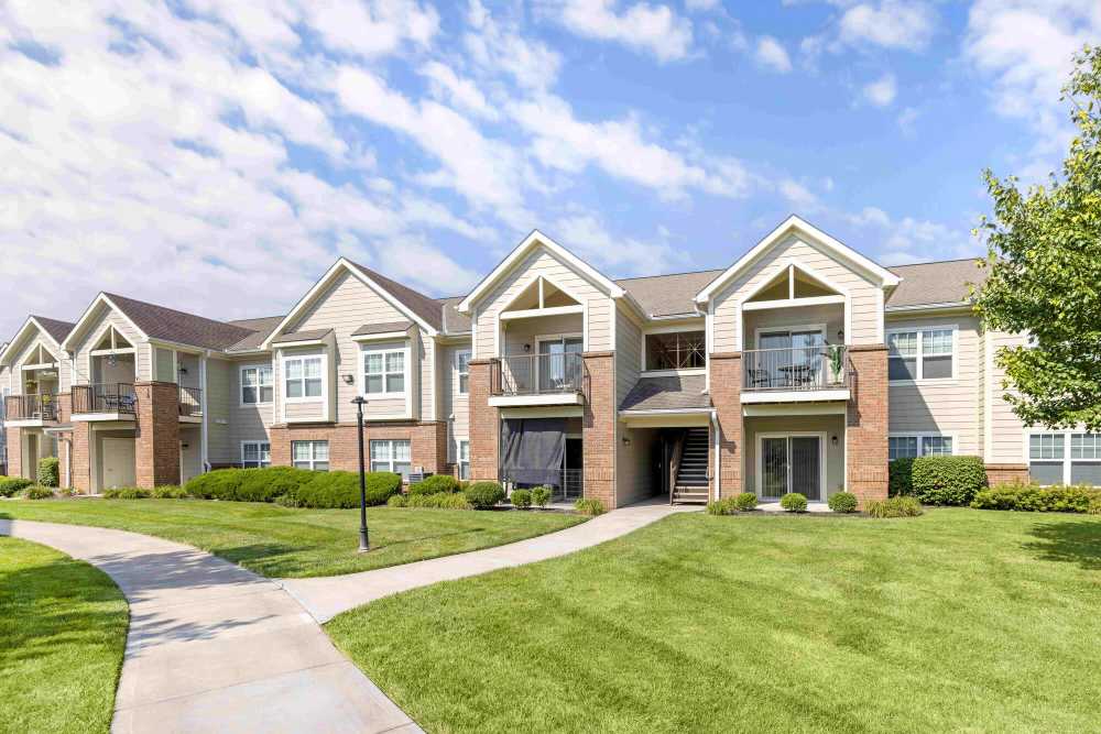 Exterior view of the apartment building at Eastland Trails in Independence, Missouri