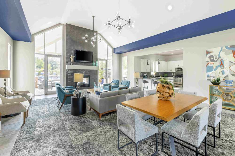 Spacious clubhouse with multiple seating at Eastland Trails in Independence, Missouri