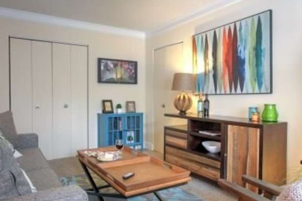 Model living room at Parish Place in Mount Pleasant, South Carolina