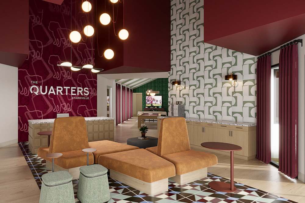 Stylish Lobby at The Quarters Starkville in Starkville, Mississippi