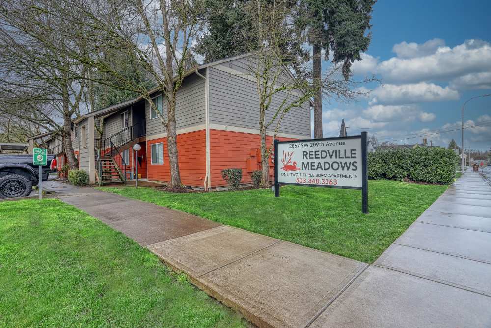 Grassy lawn and side outside of Reedville Meadows in Beaverton, Oregon