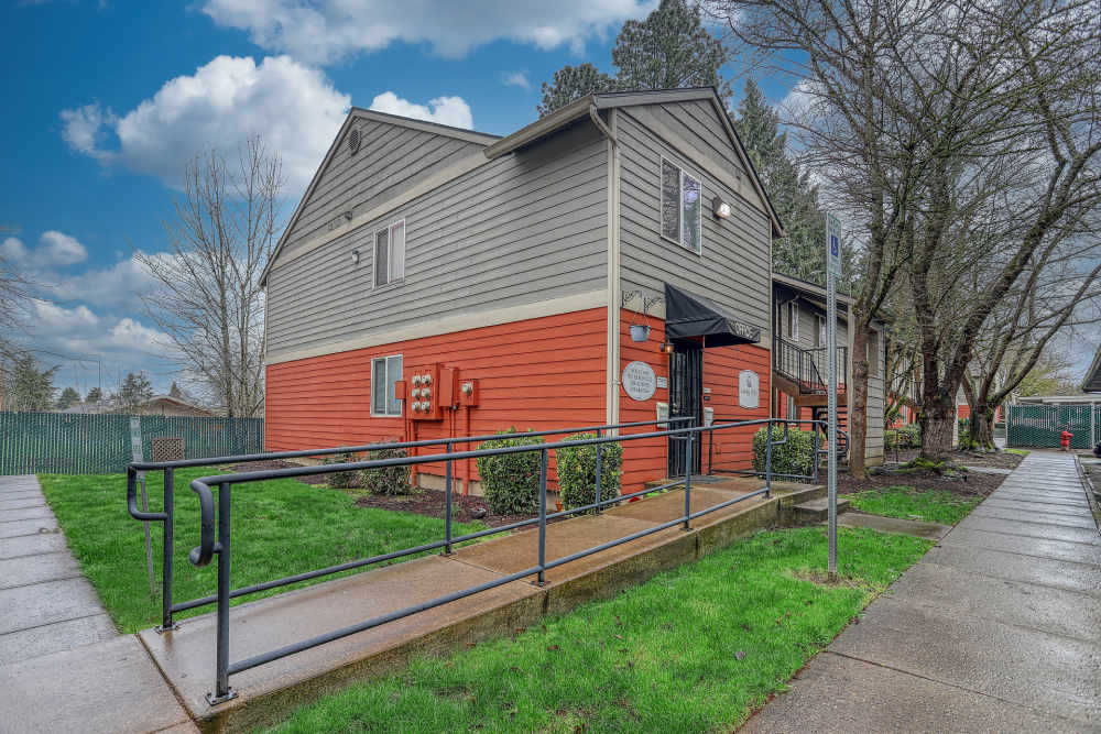 Entrance to the leasing office at Reedville Meadows in Beaverton, Oregon