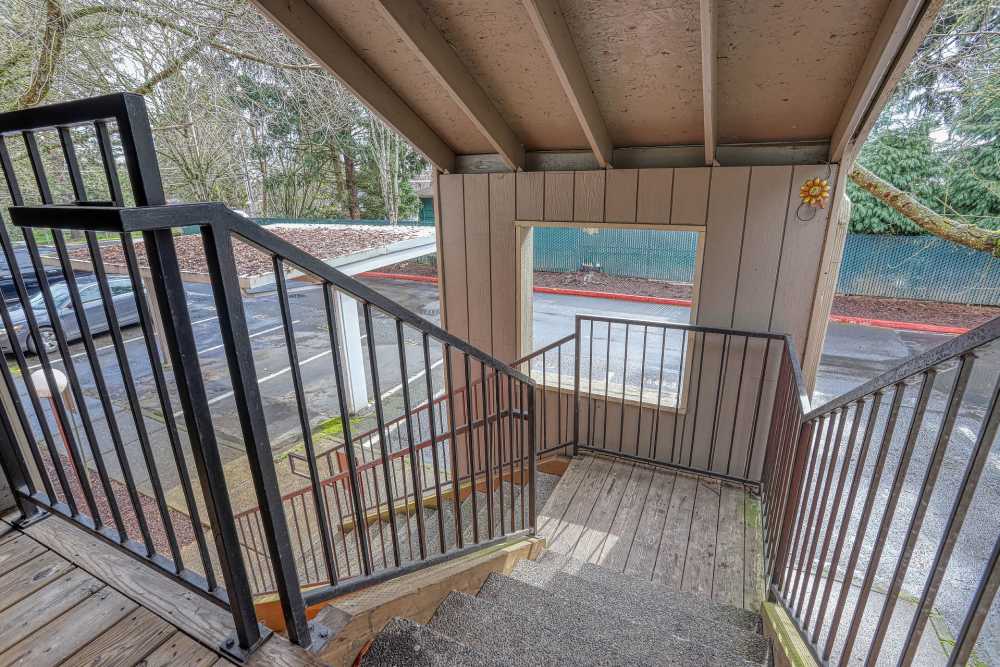 Stairway up to apartments at Reedville Meadows in Beaverton, Oregon