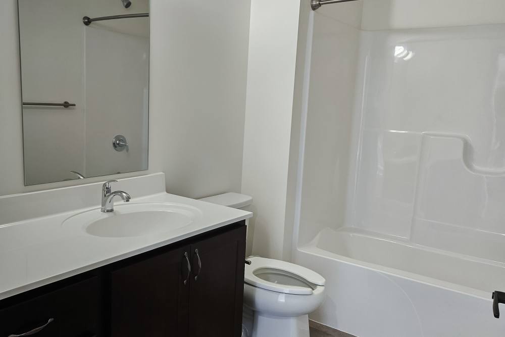 Shower and tub in a bathroom at Academy Manor in Grand Rapids, Michigan