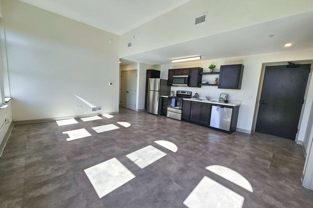 Open layout in an apartment at Academy Manor in Grand Rapids, Michigan